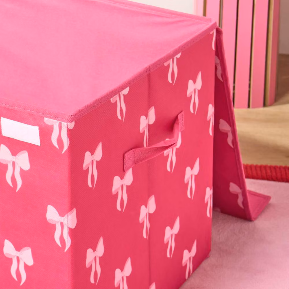 OHS Pink Bow Print Foldable Fabric Storage Box with Lid, W/D/H: 37.0 x 37.0 x 37.0 cm – 3
