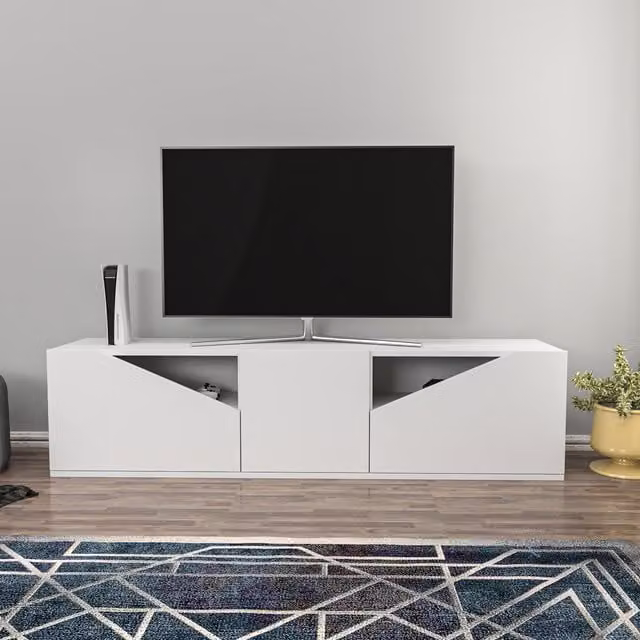 Decorotika Carson Modern Geometric TV Unit in White