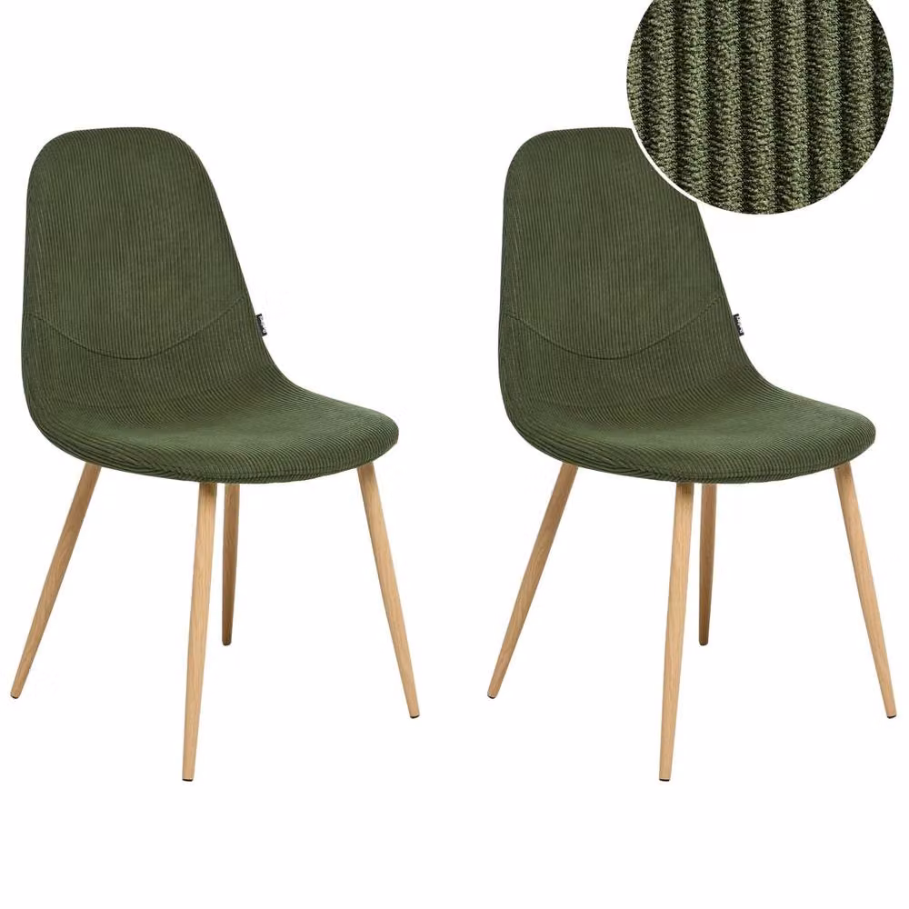 Wyld and Coco Set of 2 Green Corduroy Armless Dining Chairs – 2