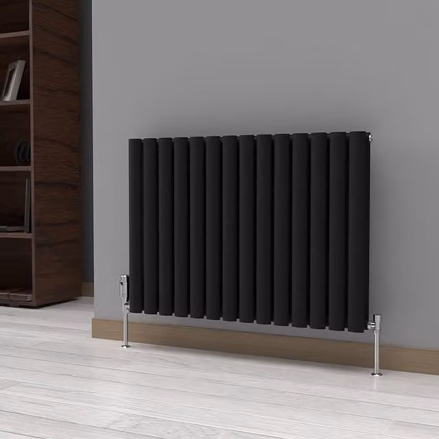 Lux Heat Black Oval Horizontal Double Panel Designer Radiator, H 60 cm x W 78 cm
