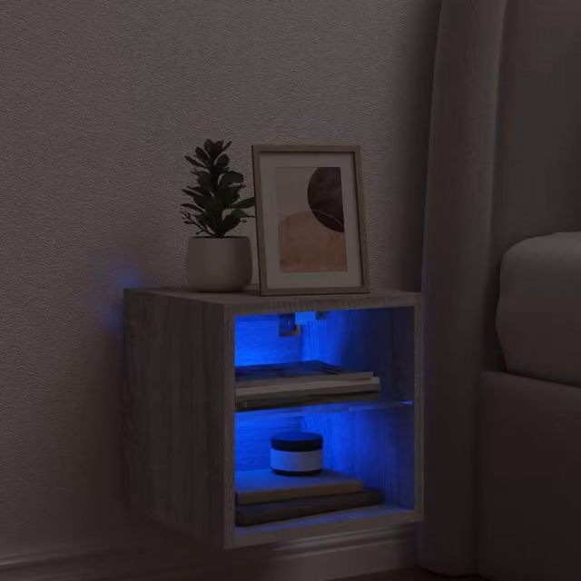 Berkfield Home Modern TV Wall Cabinet with LED Lights in Grey Sonoma, W/D/H: 30 x 28.5 x 30 cm – 1