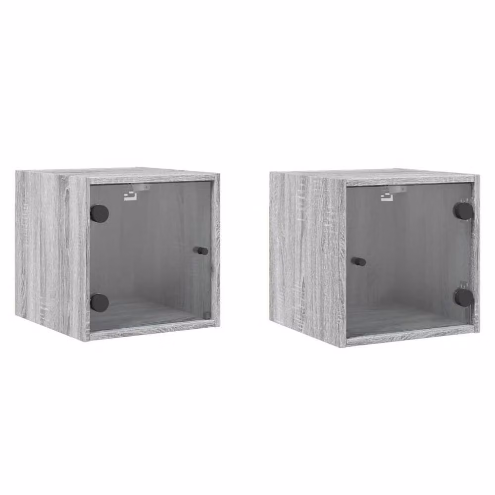 Berkfield Home Elegant Bedside Cabinets with Glass Doors, 2 Pieces, Grey Sonoma, W/D/H: 35 x 37 x 20 cm – 2