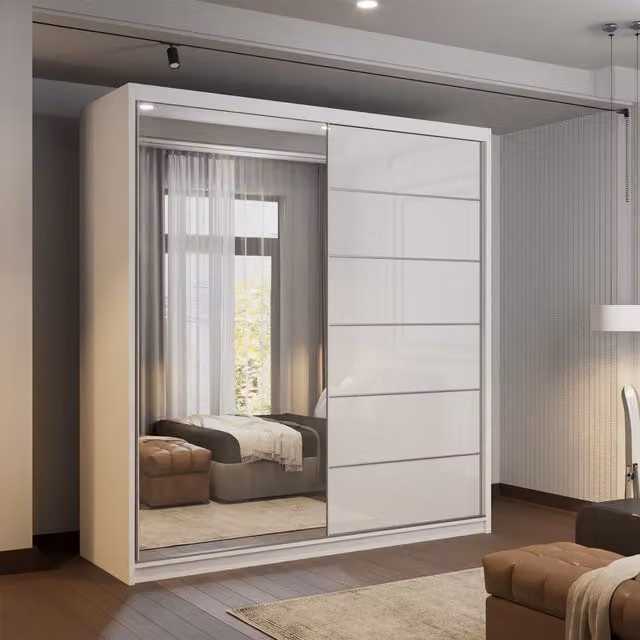 Sliding Wardrobes 4U Fusion High Gloss White Sliding Mirror Door Wardrobe W/H: 200 x 200 cm