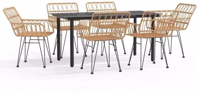 Berkfield Home 7 Piece Brown Poly Rattan Garden Dining Set – 1