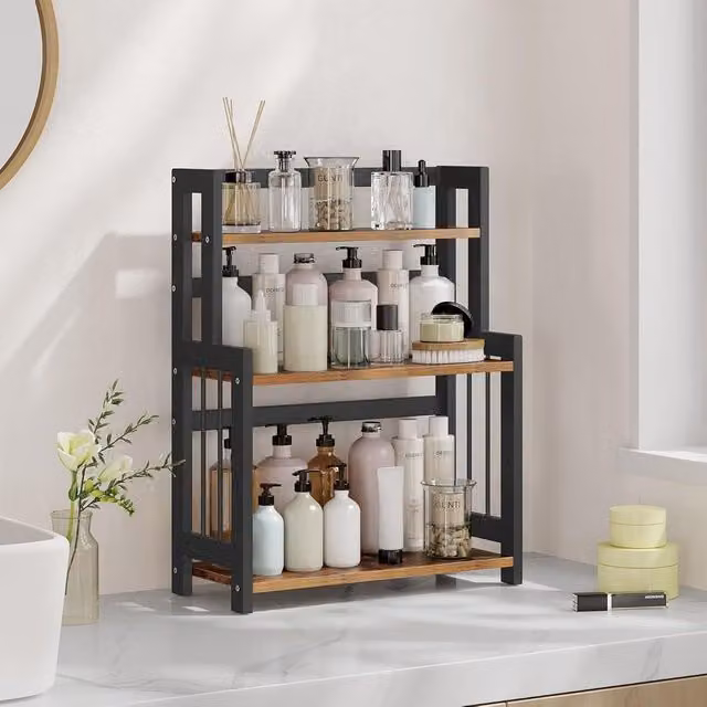 SONGMICS Premium 3 Tier Bamboo Countertop Storage Organiser in Brown – 1