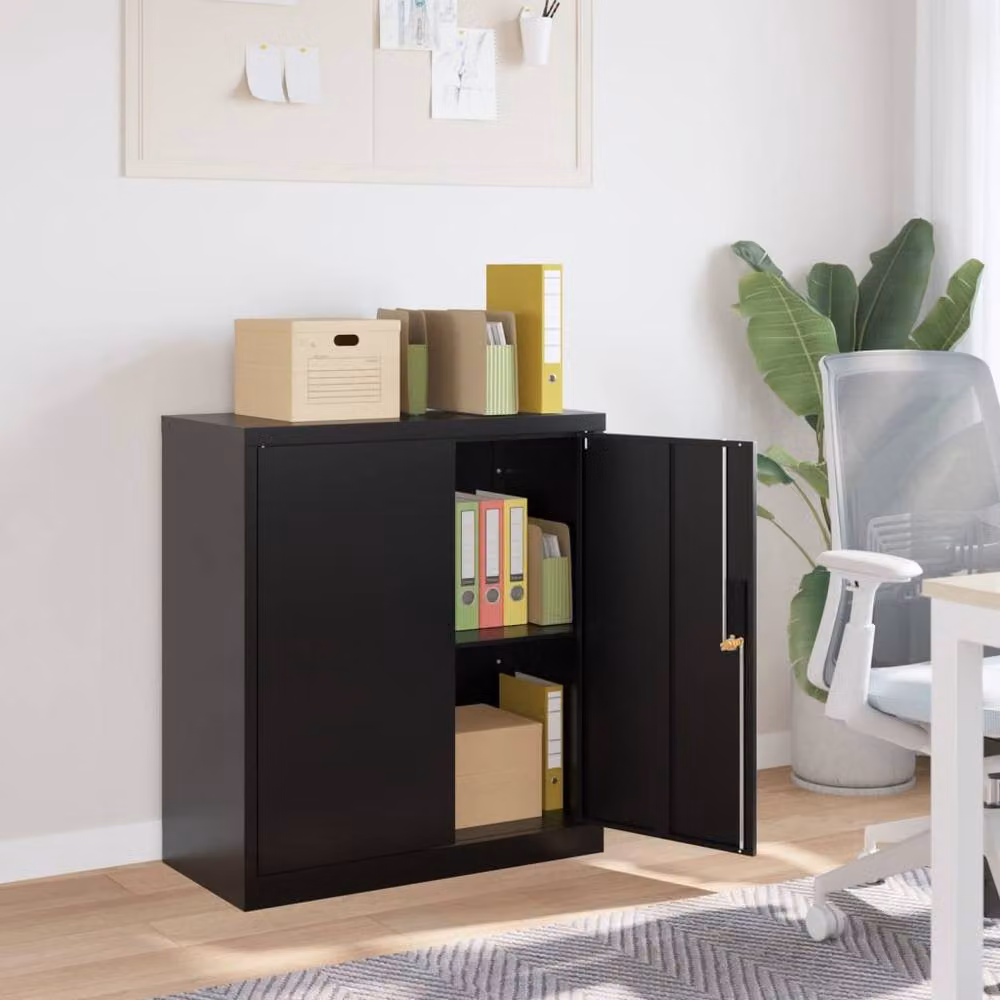 Berkfield Home Black Steel Freestanding File Cabinet with Hinged Doors and Lock, W/D/H: 79 x 40 x 90 cm – 1
