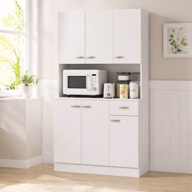 STILVORA Modern Freestanding Kitchen and Dining Room Storage Cabinet in Beige and White with Hinged Doors and Internal Shelves