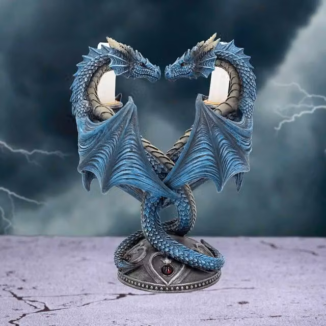 Nemesis Now Anne Stokes Dragon Heart Taper Candle Holder in Black and Blue, Height: 23 cm