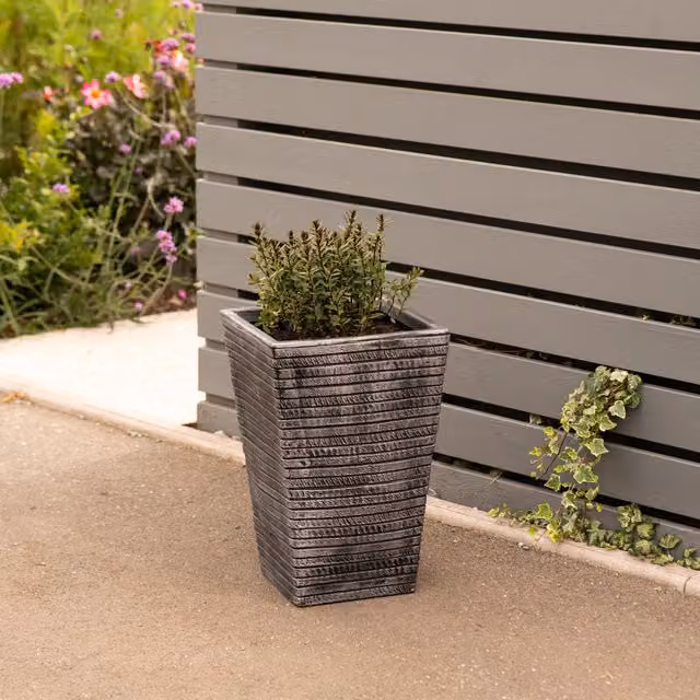 Strata Aztec Tall Tapered Square Ceramic Planter in Grey