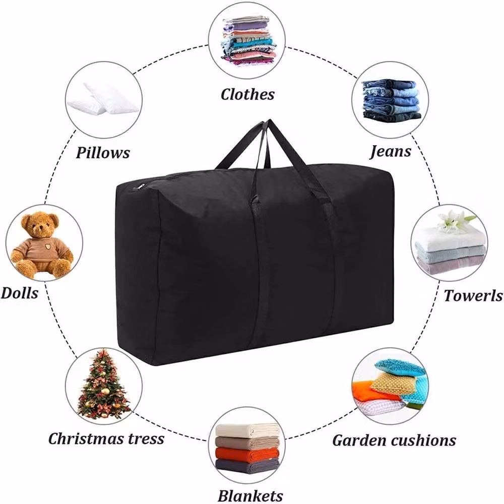 Hinsinc Pack of 2 Zipped Strong Storage Bags in Black, W/D/H: 80 x 48 x 25 cm – 2