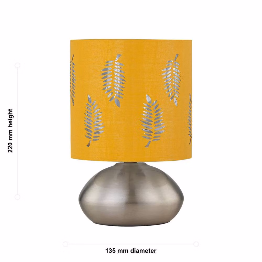 First Choice Lighting Jenson Touch Table Lamp in Brushed Chrome with Ochre Fabric Shade – 2