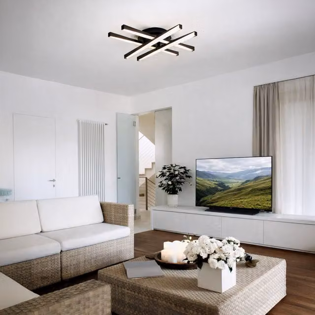 Eglo Adeje Modern Square LED Ceiling Light, Black, Warm White 3000K
