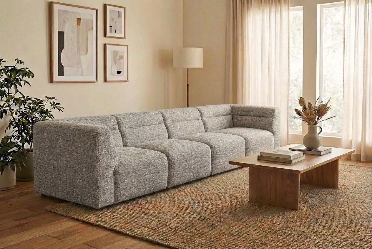 Araco Atelier Atlas 3 Seater Upholstered Fabric Sofa in Beige or Grey