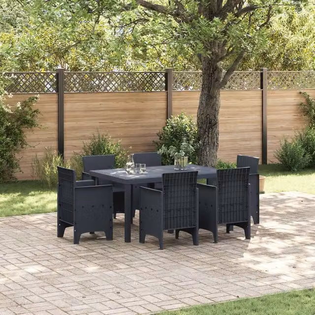 Berkfield Home 7 Piece Modern Anthracite Poly Rattan Garden Dining Set in Grey – 1