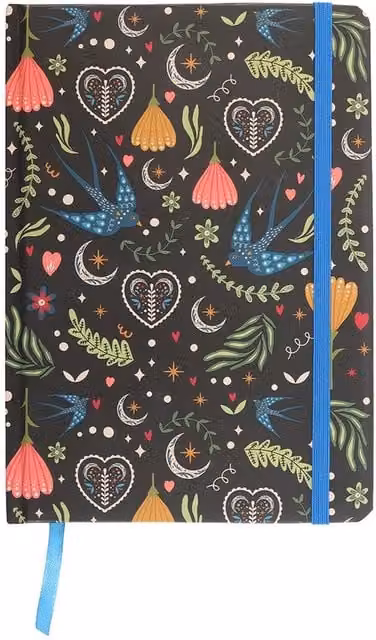Kingsbury Gifts Midnight Bloom Print A5 Hardcover Lined Notebook in Multicolour and Blue