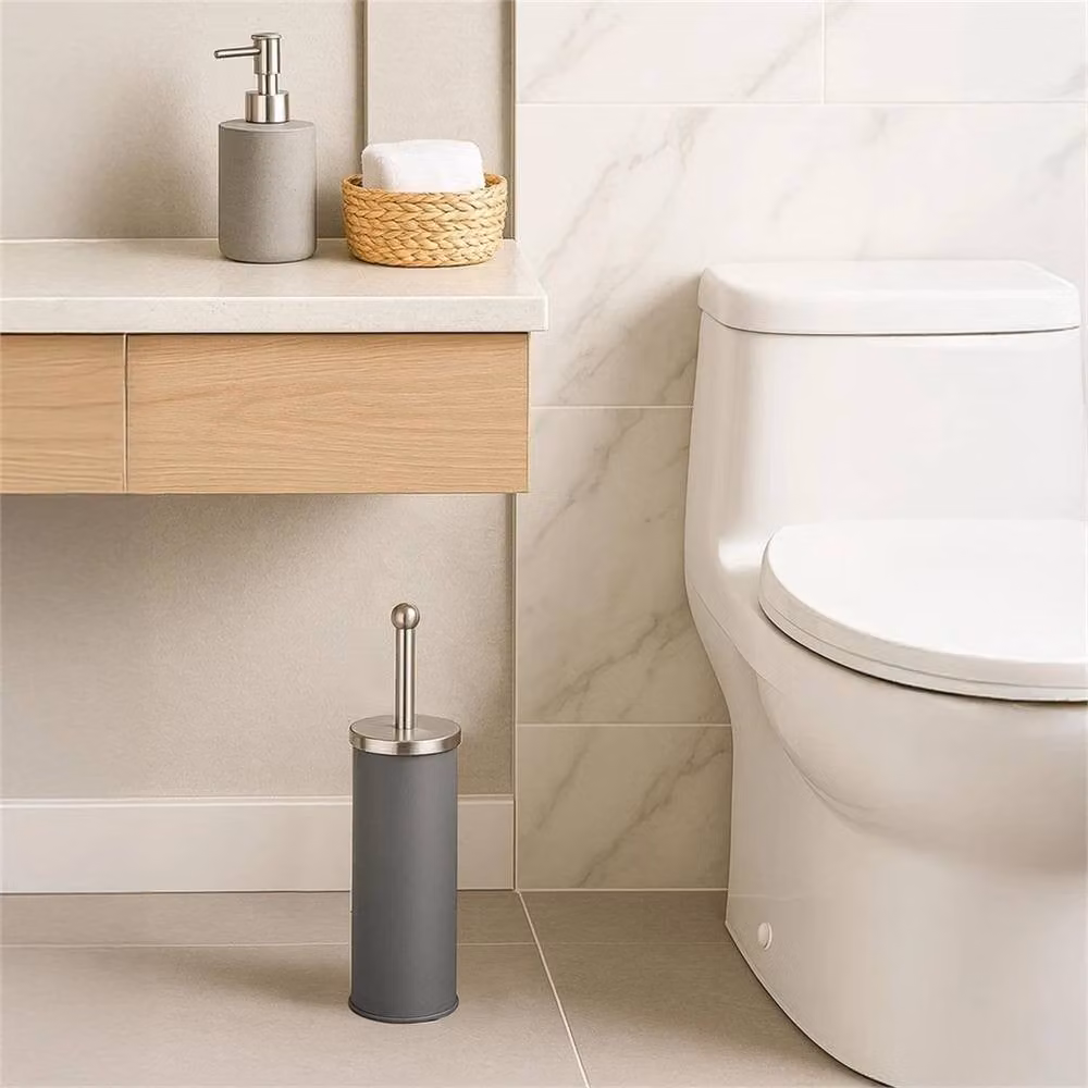 VOGREX Grey Matt Finish Toilet Brush with Holder and Dense Firm Bristles – 2