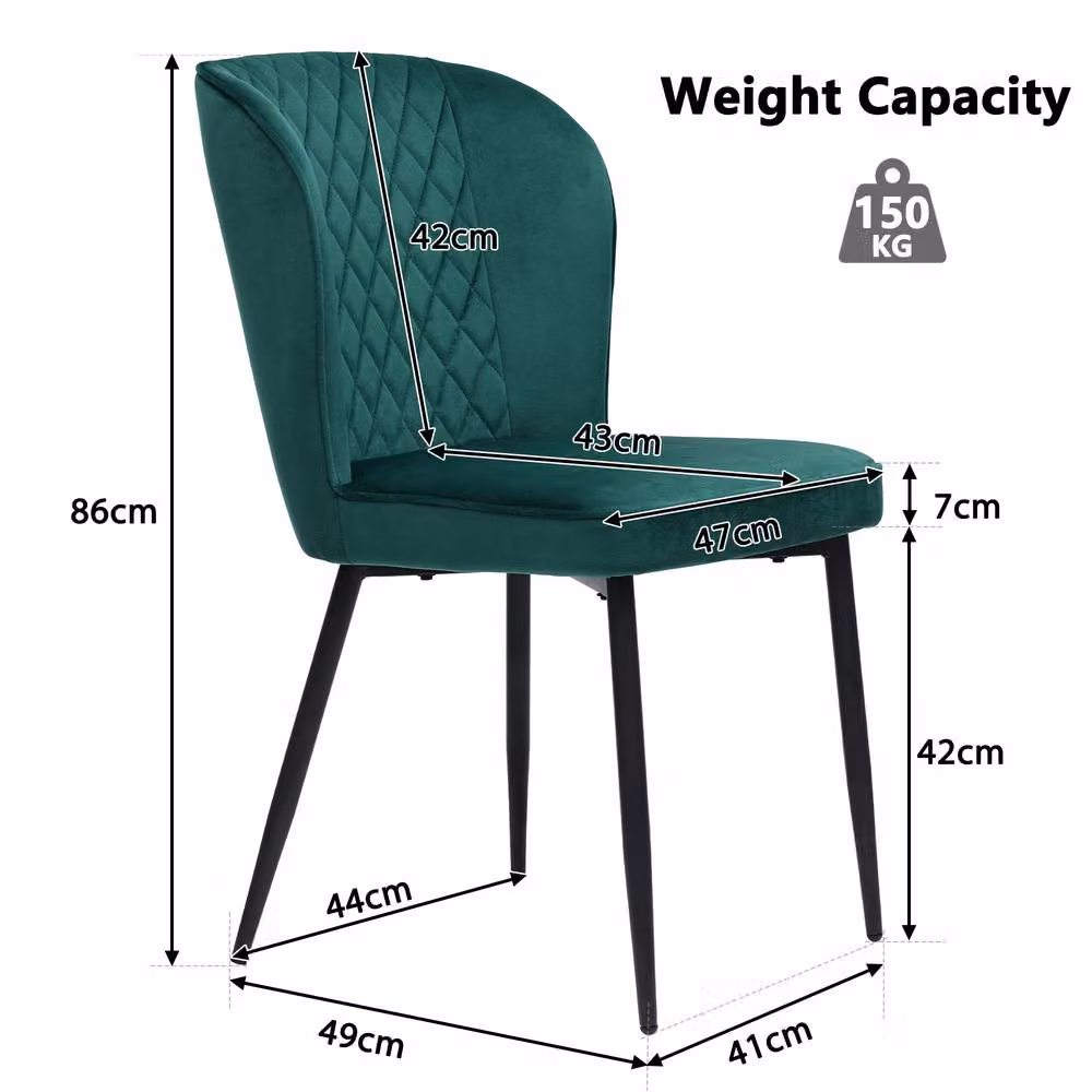 Rolipo Set of 2 Modern Dark Green Velvet Dining Chairs with Metal Legs – 2