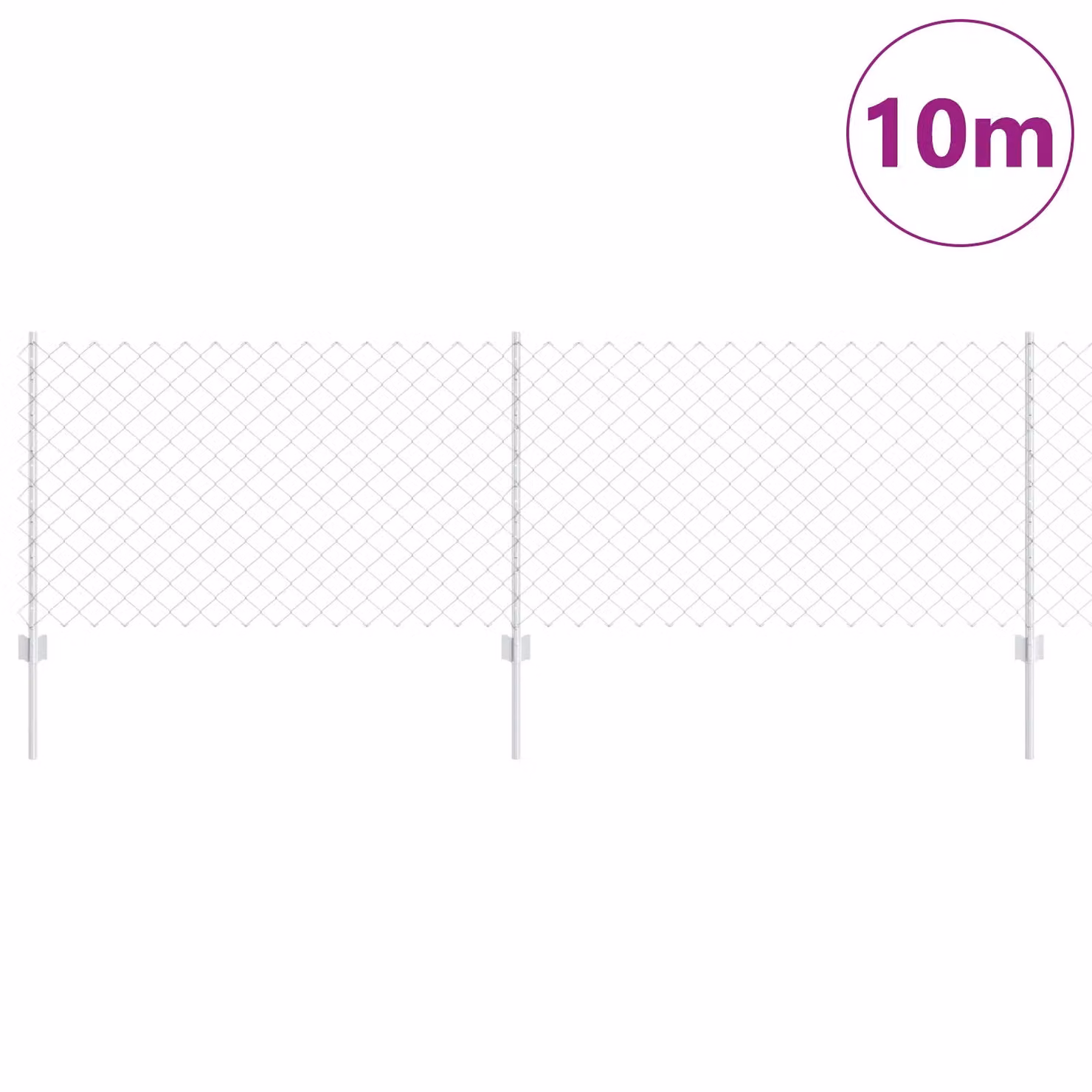 Berkfield Home Silver Galvanised Steel Chain Link Fence with 10 U-Profile In-Ground Posts, W: 10 m, H: 0.8 m – 2