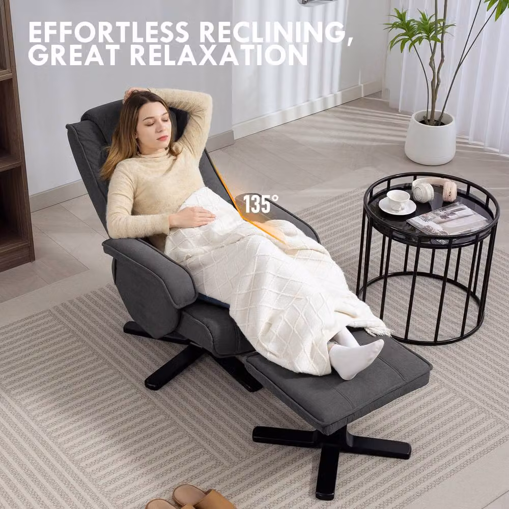 STILVORA Grey Velvet Swivel Recliner Chair with Matching Footstool – 6