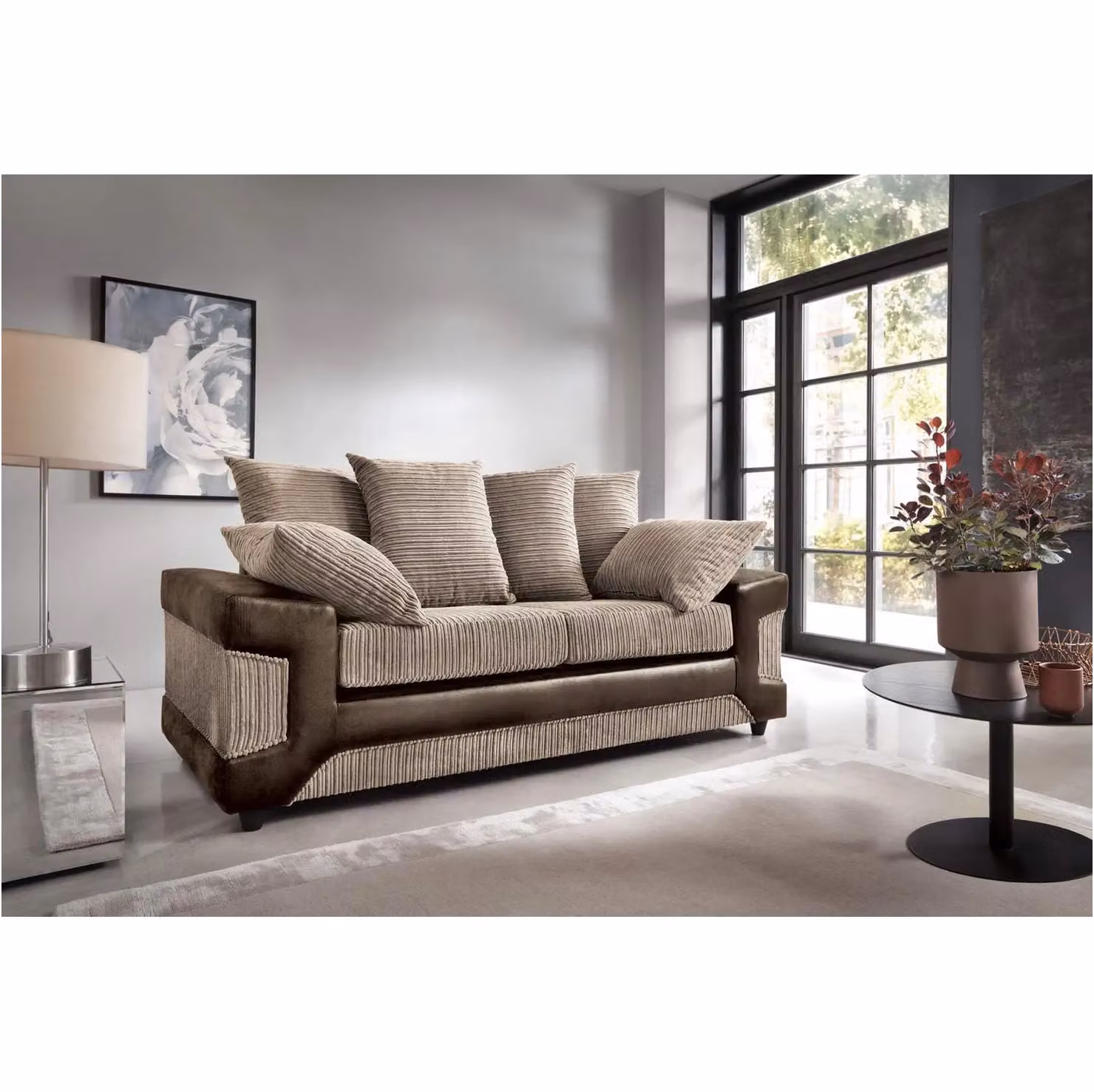 Snugg Furniture UK Limited Kensington 3 Seater Upholstered Fabric Sofa in Grey and Black – 2