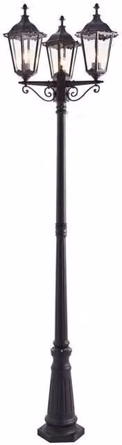 Netlighting Burford 3 Light Outdoor Floor Lamp in Matt Black with Transparent Glass, IP44, E27