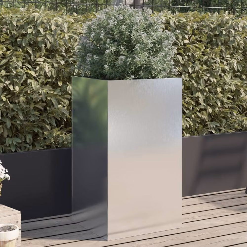Berkfield Home Stainless Steel Planter in Silver, W/D/H: 42 x 38 x 75 cm – 2