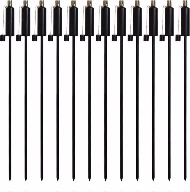Harbour Housewares Set of 12 Black Metal Cylinder Tiki Outdoor Flame Torches with Ground Spike – 1