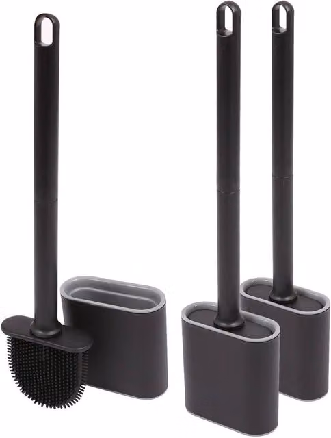 Harbour Housewares Wall-Mounted Silicone Toilet Brush and Holder Set, Pack of 3, Black – 9