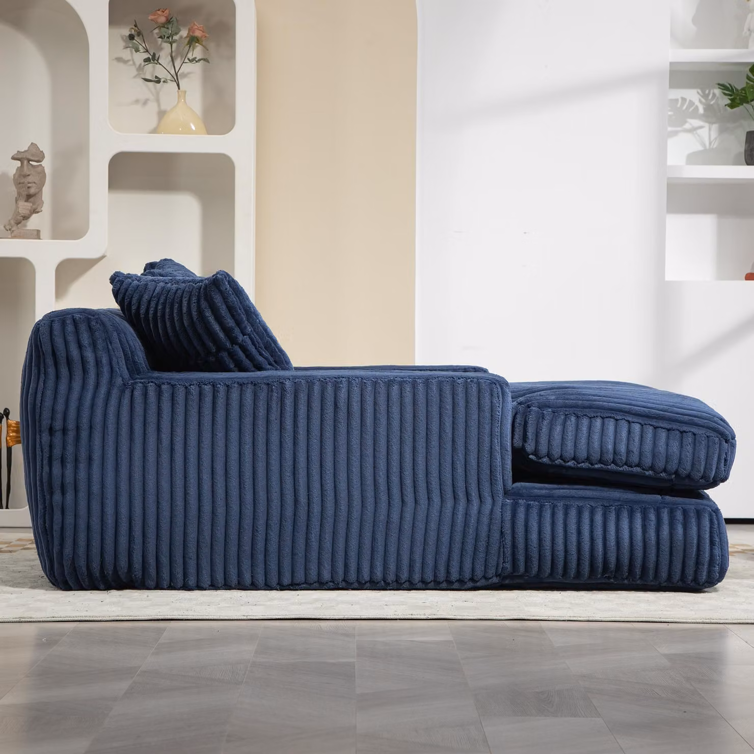Aosom UK Modern Oversized Chaise Lounge Chair with Memory Foam Seat and Sofa Bed, Blue, W/D/H: 125 x 155 x 63 cm – 9