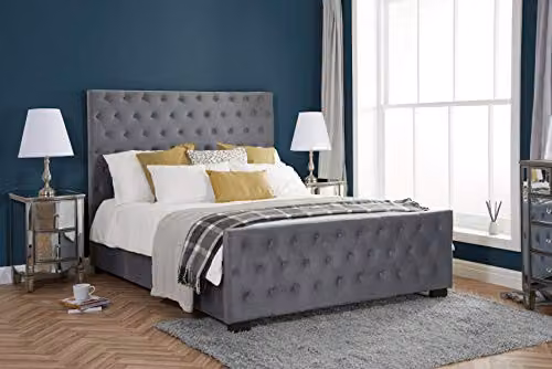 Birlea Marquis Upholstered Velvet Bed Frame in Grey with Lift Up Base, W: 135 cm, D: 206 cm, H: 136 cm – 1
