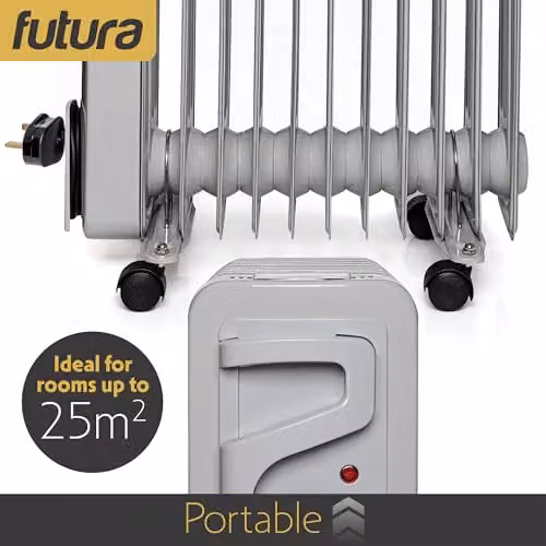 Futura 2500W Oil Filled Radiator, Portable Freestanding Electric Heater in Grey – 3