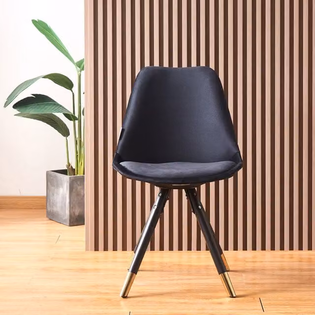 Life Interiors Sofia Set of 4 Velvet Dining Chairs in Black with Gold Metal Legs