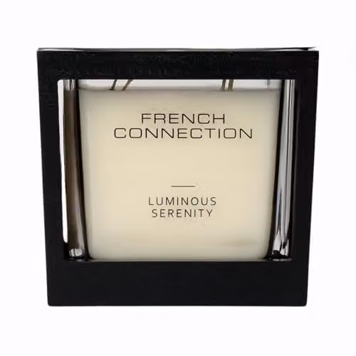 French Connection Luminous Serenity Scented Candle with White Wooden Surround and Square Holder – 1