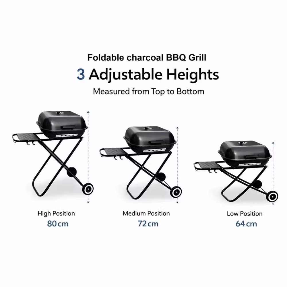 SPETLEK Foldable Square Charcoal Grill, Portable Wheeled Outdoor Barbecue Stove, Black, W/D/H: 100 x 100 x 100 cm – 2