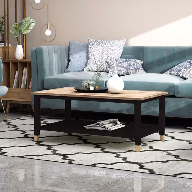 Cabinet Bits Palazzi Coffee Table with Wooden Top in Black and Brown