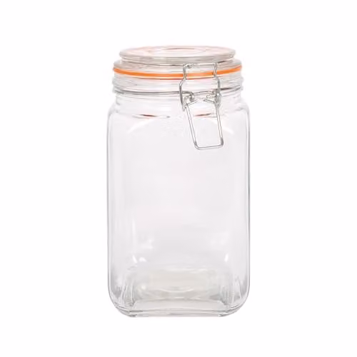 Argon Tableware Square Glass Jar with Clip-Top Lid, 1.25 l, Transparent – 1