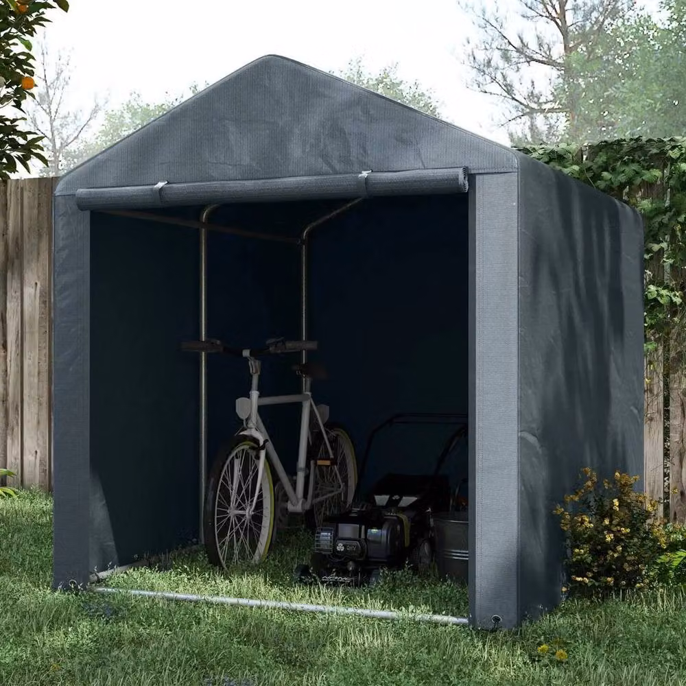 FLAVORA Portable Garden Storage Shed with Galvanised Steel Frame in Dark Grey, W/D/H: 160 x 140 x 172 cm – 4