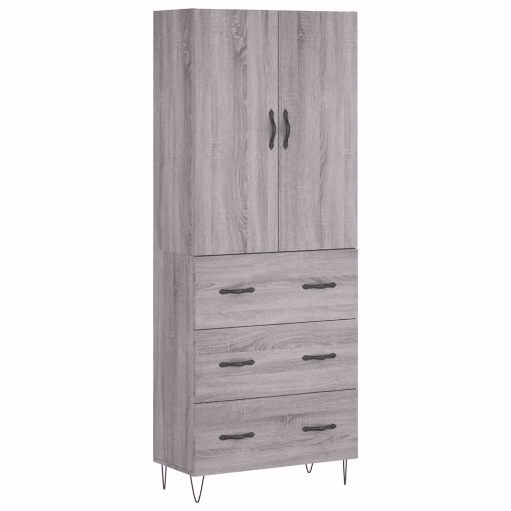 Berkfield Home Grey Sonoma Modern Highboard with Hinged Doors and Internal Shelves, W/D/H: 69.5 x 34 x 180 cm – 3