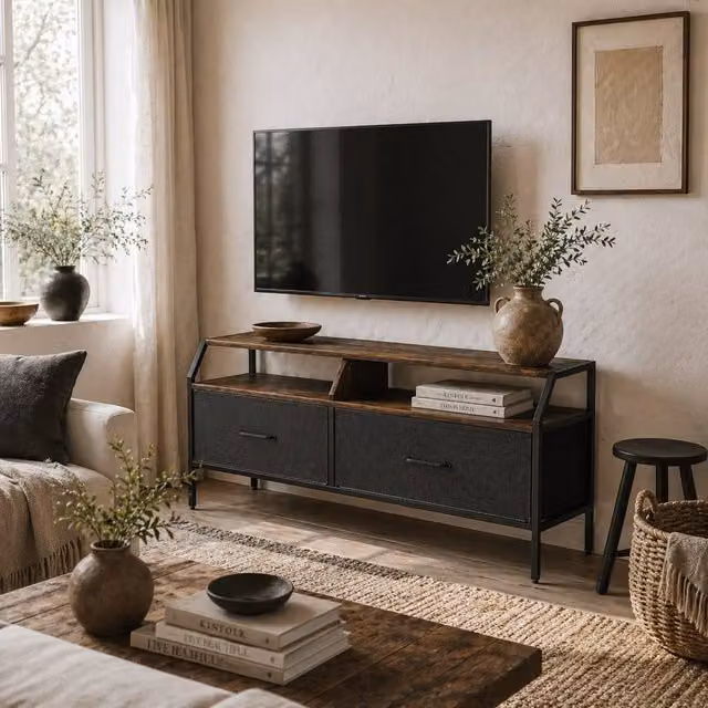 Wyld Haus Avamira Industrial TV Stand in Rustic Brown, W: 98 cm, H: 50.5 cm, D: 35 cm – 1