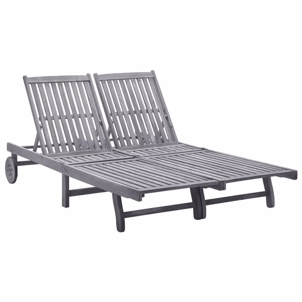 Berkfield Home 2-Person Sun Lounger in Grey Solid Acacia Wood – 1