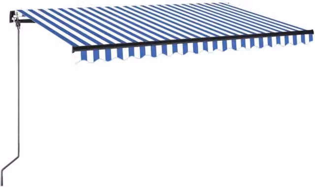 Berkfield Home Manual Retractable Folding Arm Awning in Blue and White Striped Polyester with Aluminium Frame, W: 450 cm, D: 350 cm
