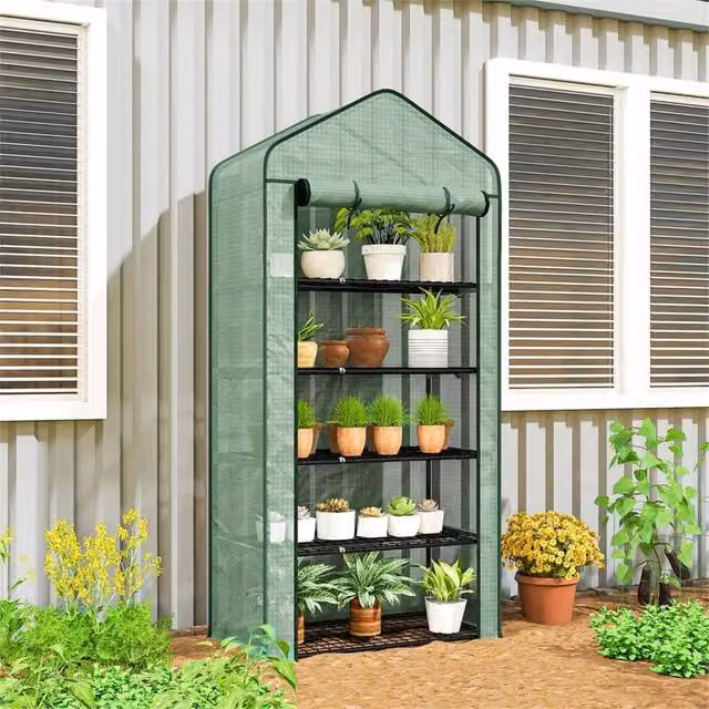 EONLION 5 Tier Widened Mini Freestanding Greenhouse in Green