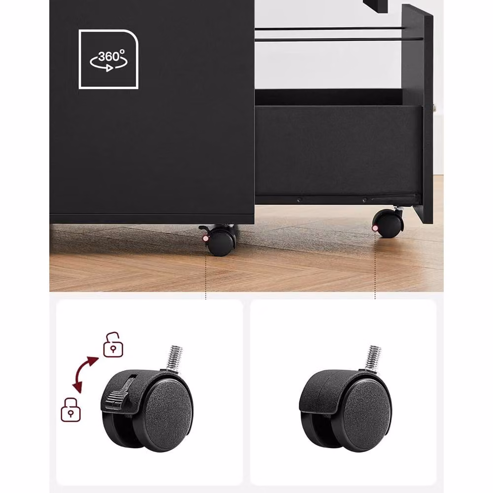 The Bazaarist Rolling Filing Cabinet and Printer Stand with Locks, Black – 5