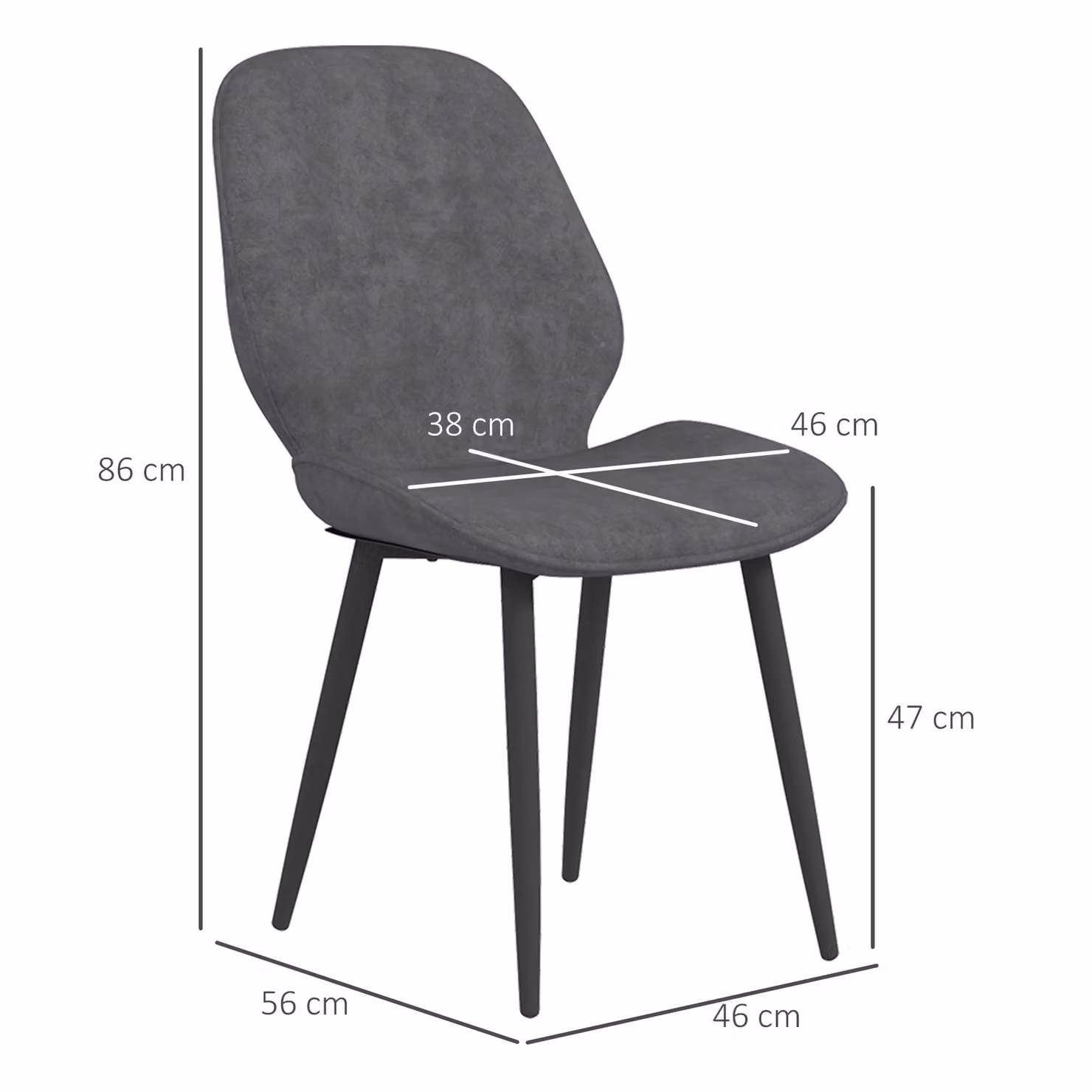 HOMCOM Set of 2 Grey Velvet Upholstered Dining Chairs with Metal Legs – 3