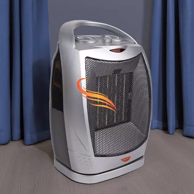 Bergstrom Silver Ceramic Fan Heater with Oscillation and Thermostat Control – 1