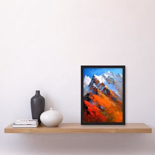 Artery8 Himalayan Mountain Range Palette Knife Abstract Landscape Framed Wall Art Print, W/H: 21.0 x 29.7 cm – 4