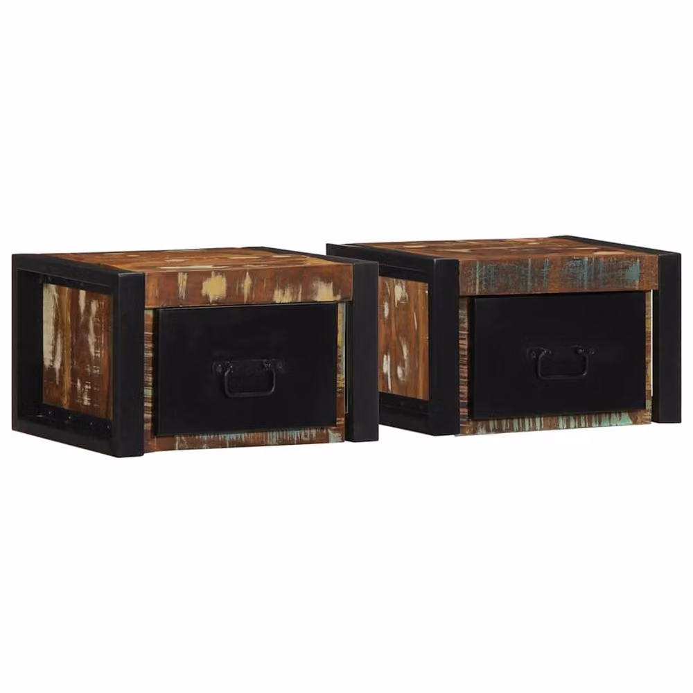 Berkfield Home Set of 2 Multicolour Reclaimed Solid Wood Bedside Cabinets, W/D/H: 40 x 35 x 25 cm – 2