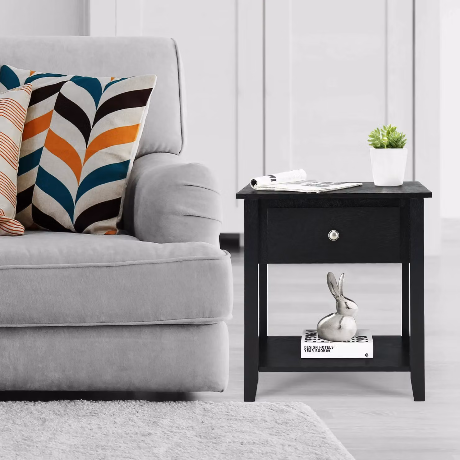 Costway Black Wooden Accent Table and Narrow Side End Table with Storage Cabinet – 3