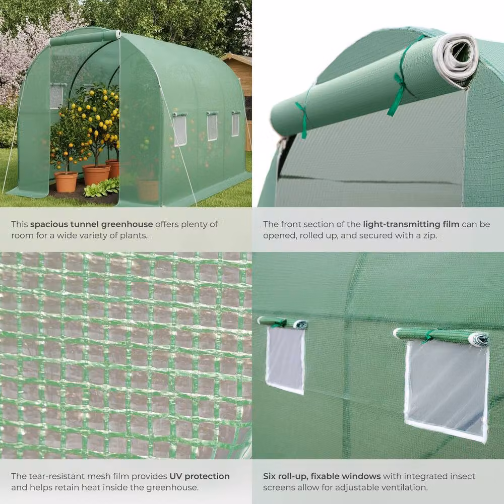 tectake Green Polytunnel Greenhouse with 6 Windows, W/D/H: 343 x 200 x 200 cm – 4