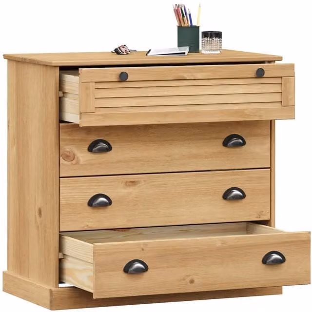 Berkfield Home Beautiful VIGO Chest of Drawers in Brown Solid Waxed Pine, W/D/H: 80 x 40 x 76 cm